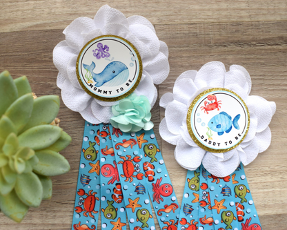 Under The Sea Pins, Do It Yourself Set, DIY Mommy To Be Pin, Daddy To Be Pin, Baby Shower Pins