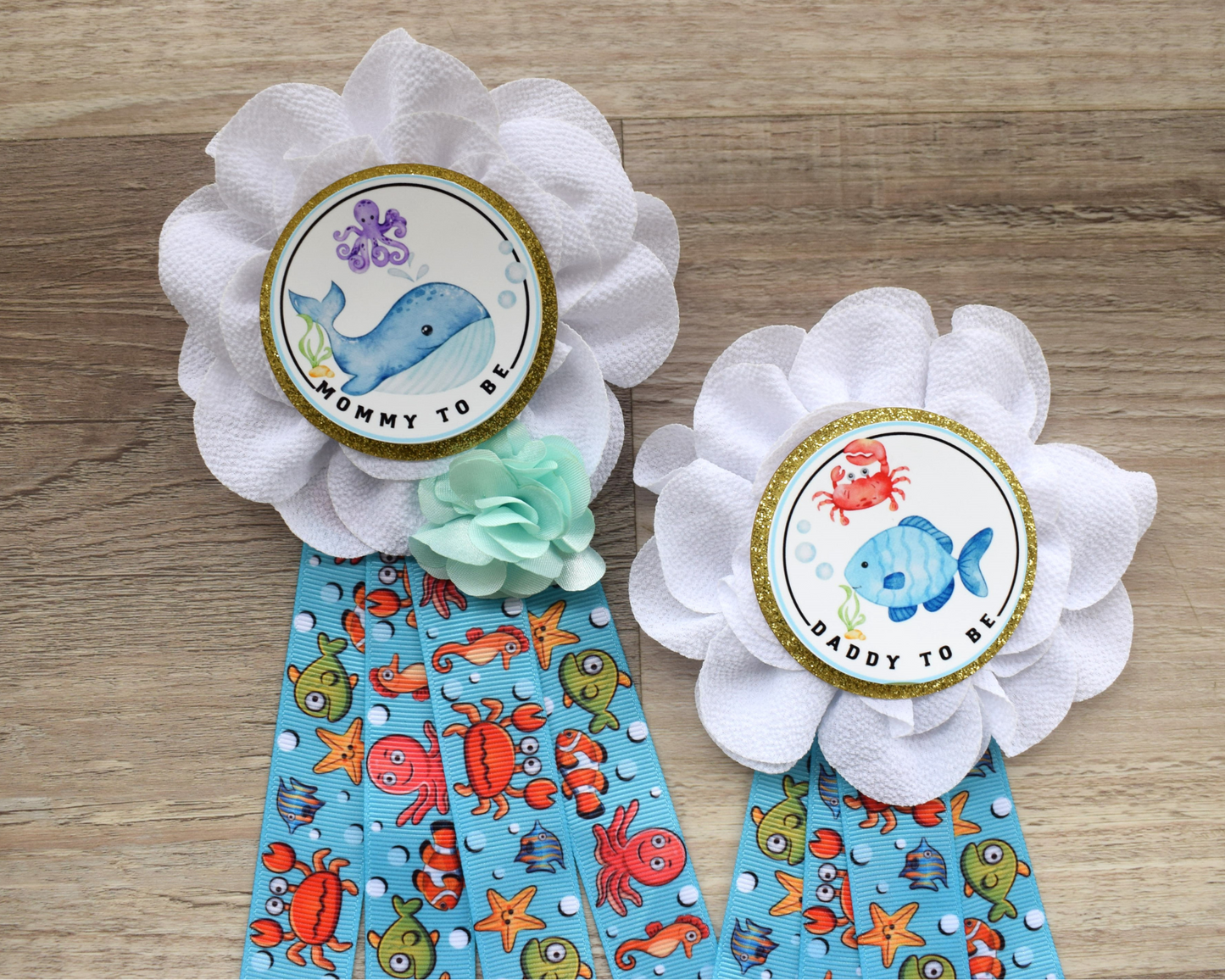 Under The Sea Pins, Do It Yourself Set, DIY Mommy To Be Pin, Daddy To Be Pin, Baby Shower Pins