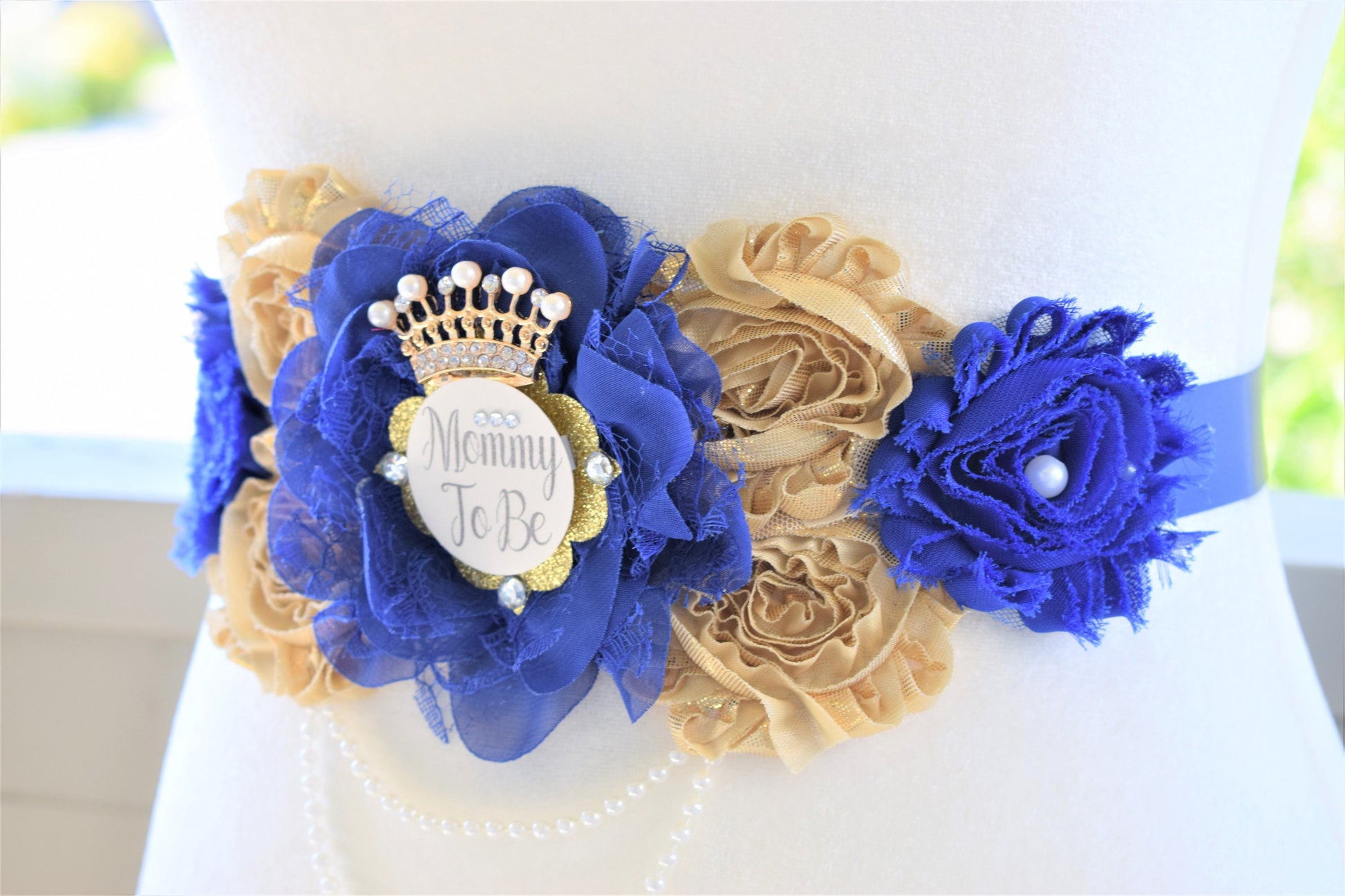 Royal Gold Prince Flower Sash, Royal Gold Maternity Sash, Royal Gold Pregnant Sash, Mommy and Daddy To Be, Royal Prince Baby Shower, Custom - Celebrations By Cris