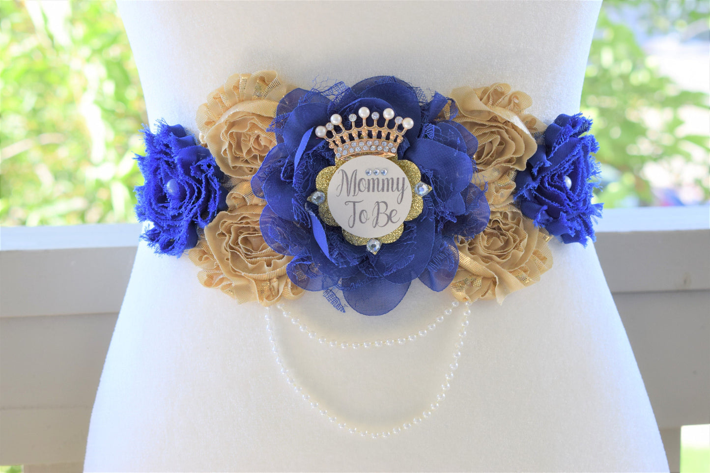 Royal Gold Prince Flower Sash, Royal Gold Maternity Sash, Royal Gold Pregnant Sash, Mommy and Daddy To Be, Royal Prince Baby Shower, Custom - Celebrations By Cris