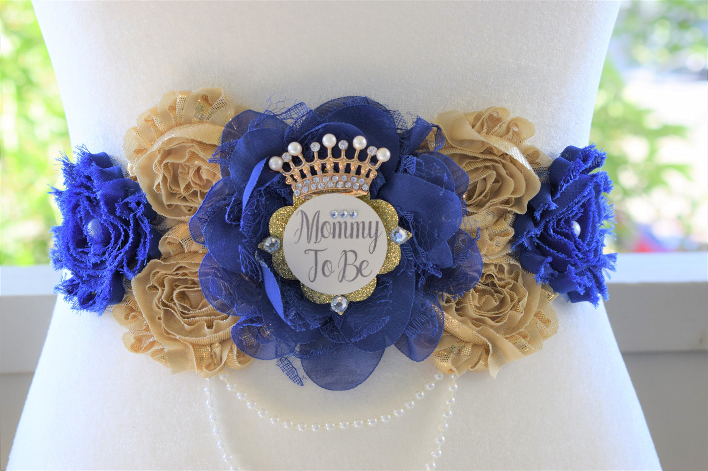 Royal Gold Prince Flower Sash, Royal Gold Maternity Sash, Royal Gold Pregnant Sash, Mommy and Daddy To Be, Royal Prince Baby Shower, Custom - Celebrations By Cris