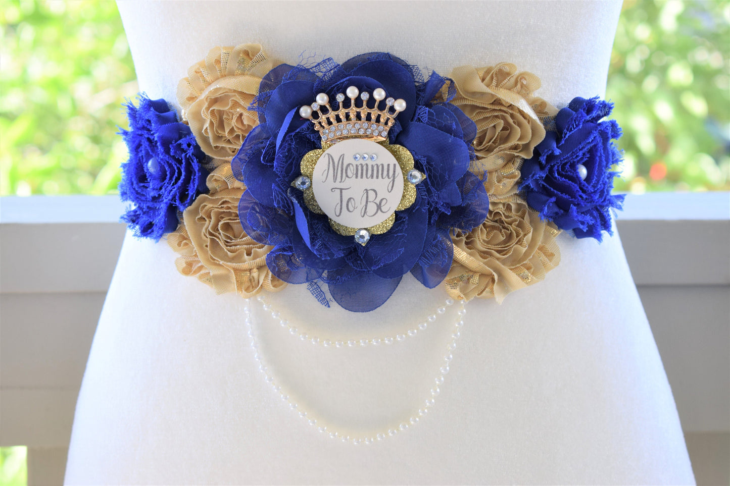 Royal Gold Prince Flower Sash, Royal Gold Maternity Sash, Royal Gold Pregnant Sash, Mommy and Daddy To Be, Royal Prince Baby Shower, Custom - Celebrations By Cris