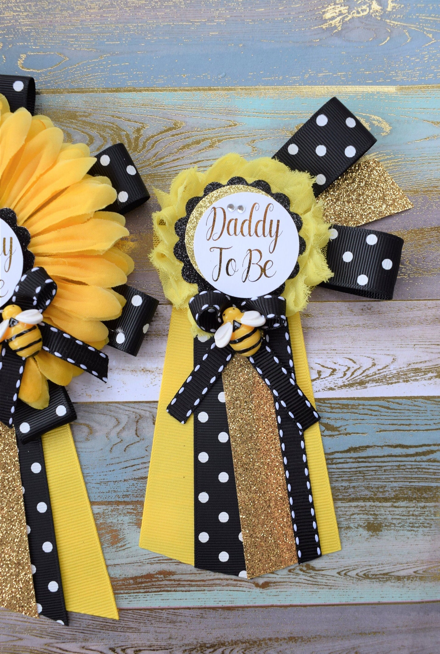 Sunflower Baby Shower, Yellow Black Flower Corsage Pin, Mommy To Be, Daddy To Be, Gender Reveal Baby Shower, Bumble Bee & Sunflower Theme - Celebrations By Cris