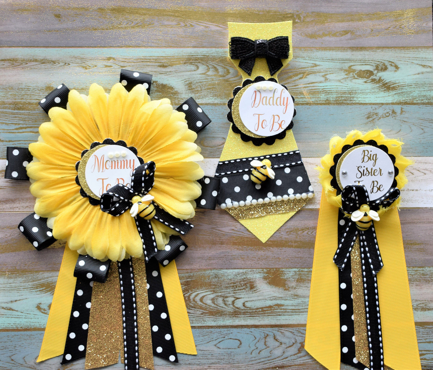 Sunflower Baby Shower, Yellow Black Flower Corsage Pin, Mommy To Be, Daddy To Be, Gender Reveal Baby Shower, Bumble Bee & Sunflower Theme - Celebrations By Cris