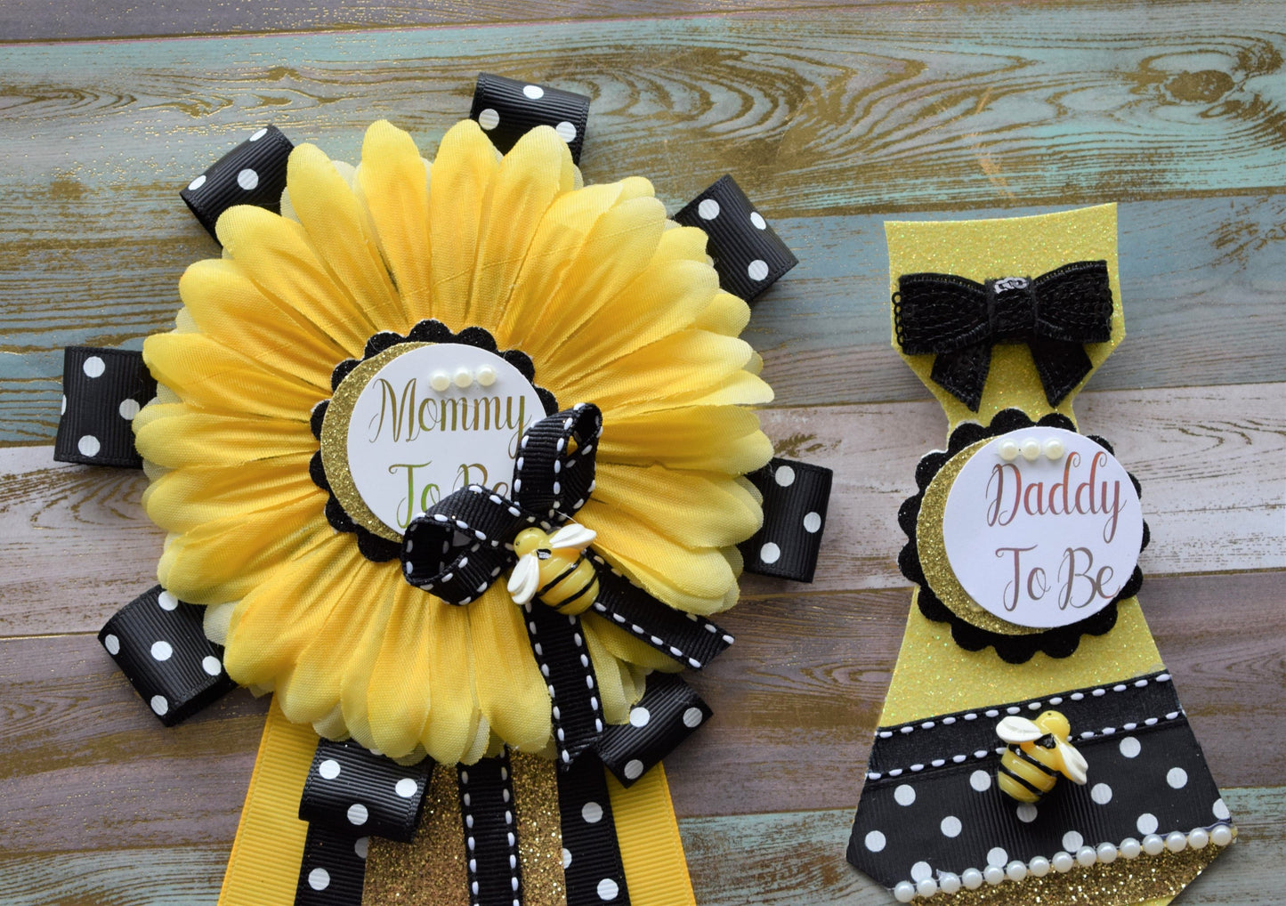 Sunflower Baby Shower, Yellow Black Flower Corsage Pin, Mommy To Be, Daddy To Be, Gender Reveal Baby Shower, Bumble Bee & Sunflower Theme - Celebrations By Cris