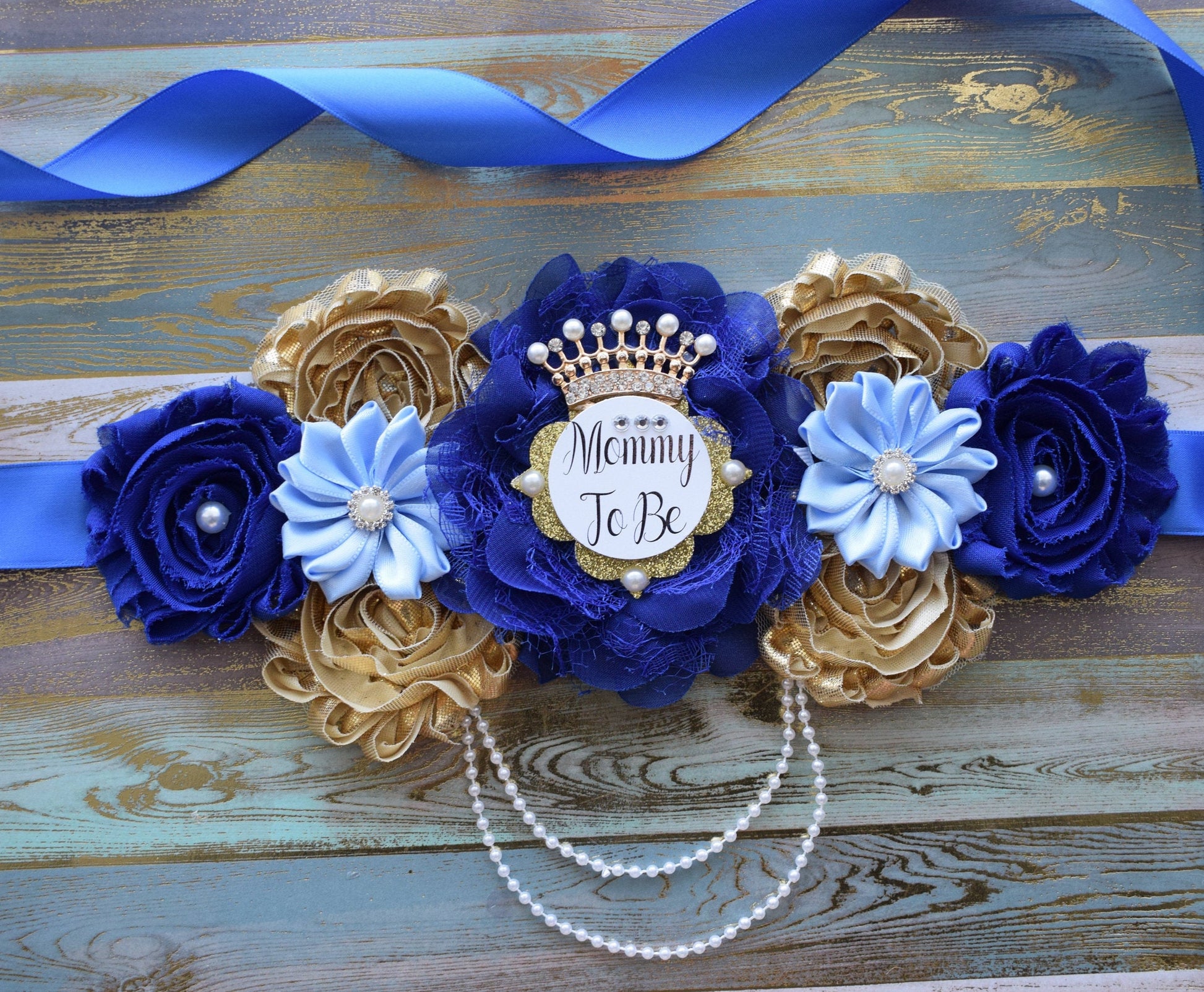 Royal Gold Prince Flower Sash, Royal Gold Maternity Sash, Royal Gold Pregnant Sash, Mommy and Daddy To Be, Royal Prince Baby Shower, Custom - Celebrations By Cris