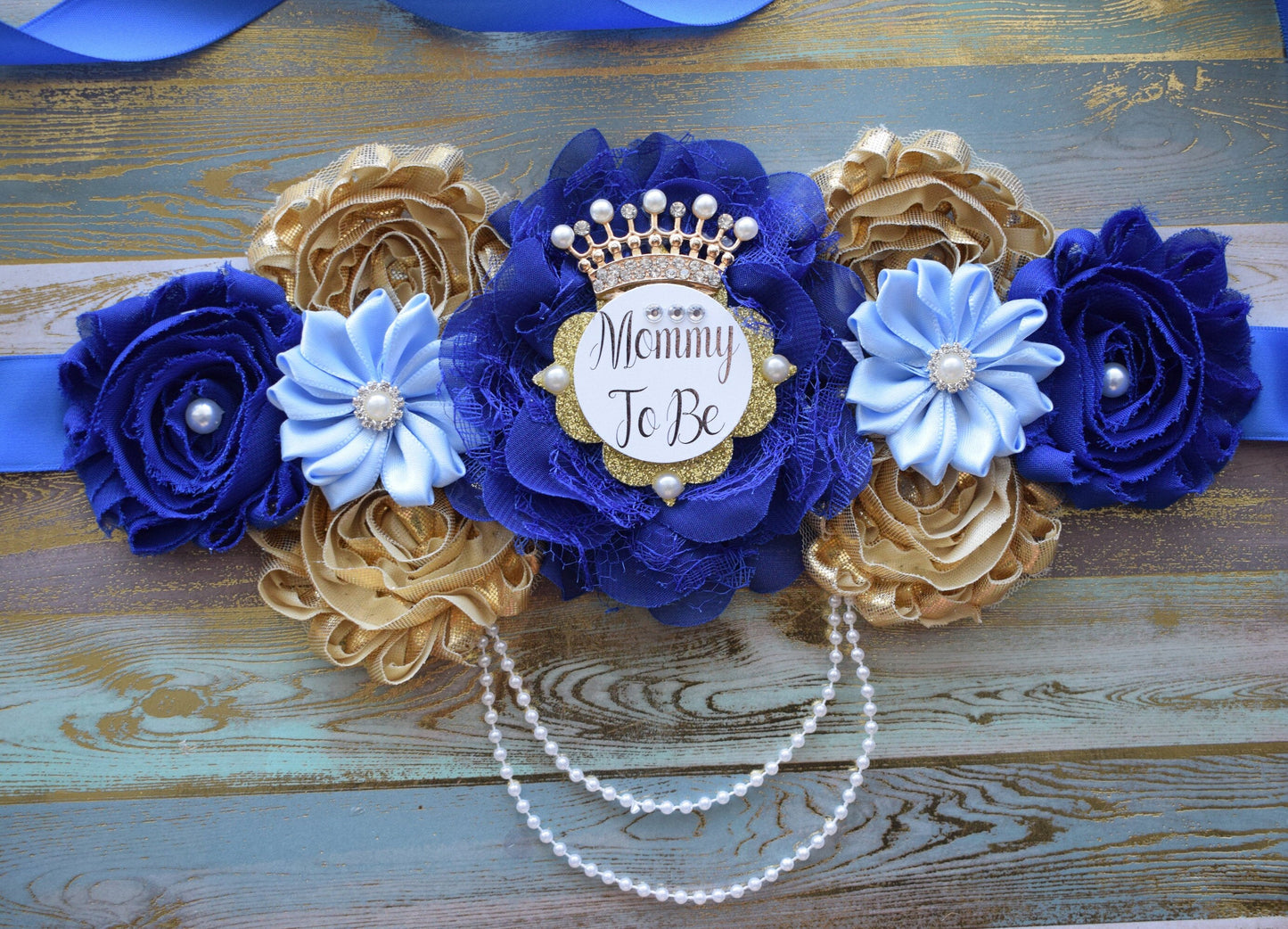 Royal Gold Prince Flower Sash, Royal Gold Maternity Sash, Royal Gold Pregnant Sash, Mommy and Daddy To Be, Royal Prince Baby Shower, Custom - Celebrations By Cris