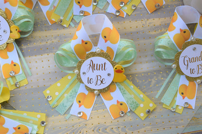 Rubber Ducky Corsage Pin Set, Aqua Rubber Ducky Baby Shower, Daddy to Be Duck Shower Pin, Mommy to Be Daddy to Be Duck Shower Pin, Custom