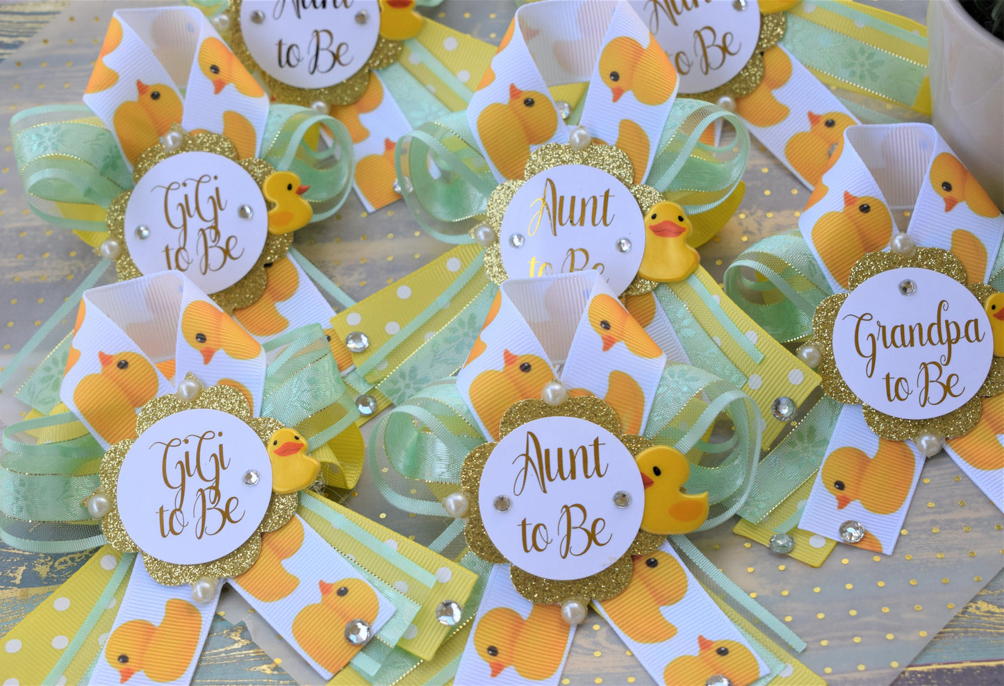 Rubber Ducky Corsage Pin Set, Aqua Rubber Ducky Baby Shower, Daddy to Be Duck Shower Pin, Mommy to Be Daddy to Be Duck Shower Pin, Custom