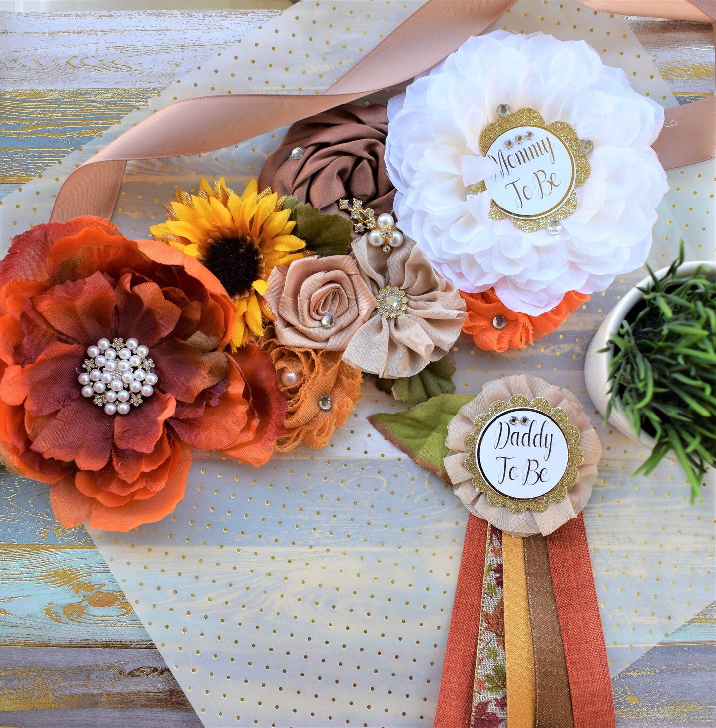 Fall Maternity Sash, Autumn Flower Sash, Beige Orange Tan Vintage Flower, Orange Brown Belly Sash, Autumn Baby Shower, Thanksgiving Sash - Celebrations By Cris