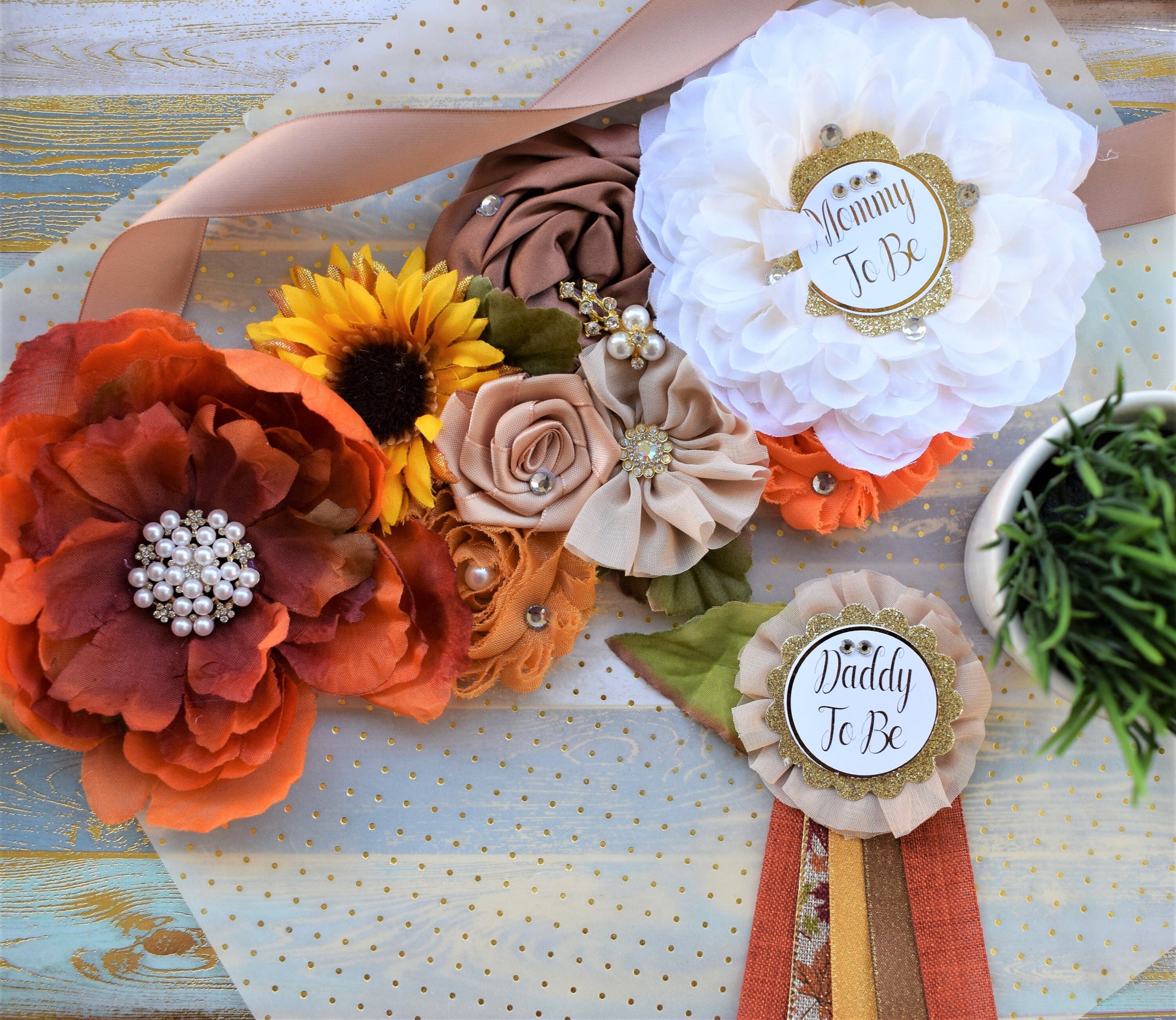 Fall Maternity Sash, Autumn Flower Sash, Beige Orange Tan Vintage Flower, Orange Brown Belly Sash, Autumn Baby Shower, Thanksgiving Sash - Celebrations By Cris