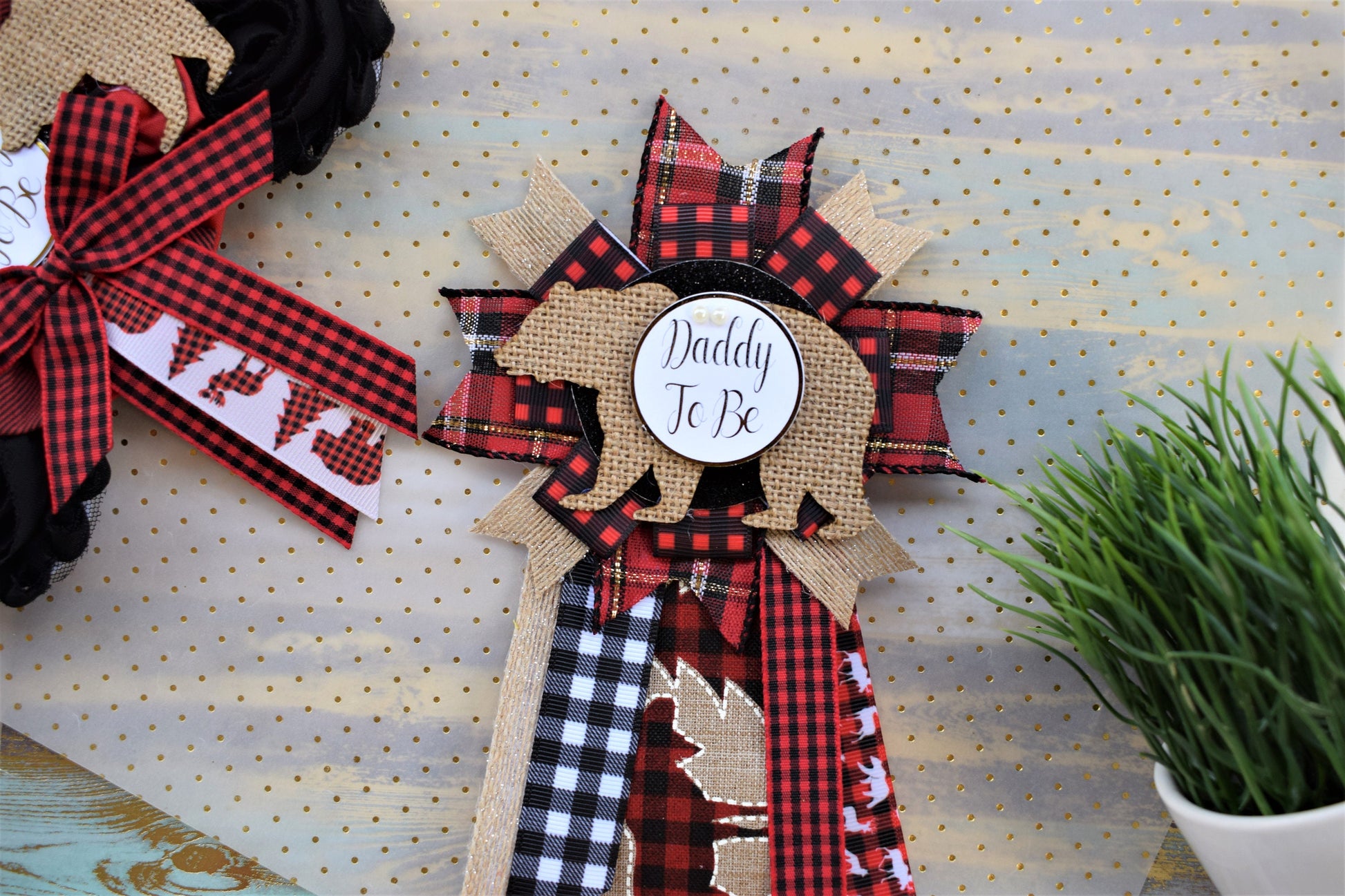 Buffalo Plaid Bear, Lumberjack Baby Shower, Buffalo Bear Plaid Shower, Burlap with Buffalo Maternity Sash, Burlap Red Black Sash, Custom - Celebrations By Cris