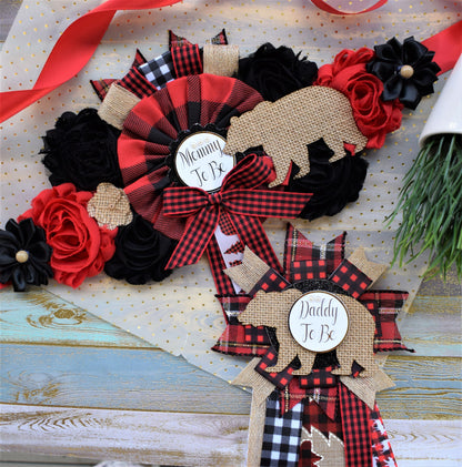 Buffalo Plaid Bear, Lumberjack Baby Shower, Buffalo Bear Plaid Shower, Burlap with Buffalo Maternity Sash, Burlap Red Black Sash, Custom - Celebrations By Cris