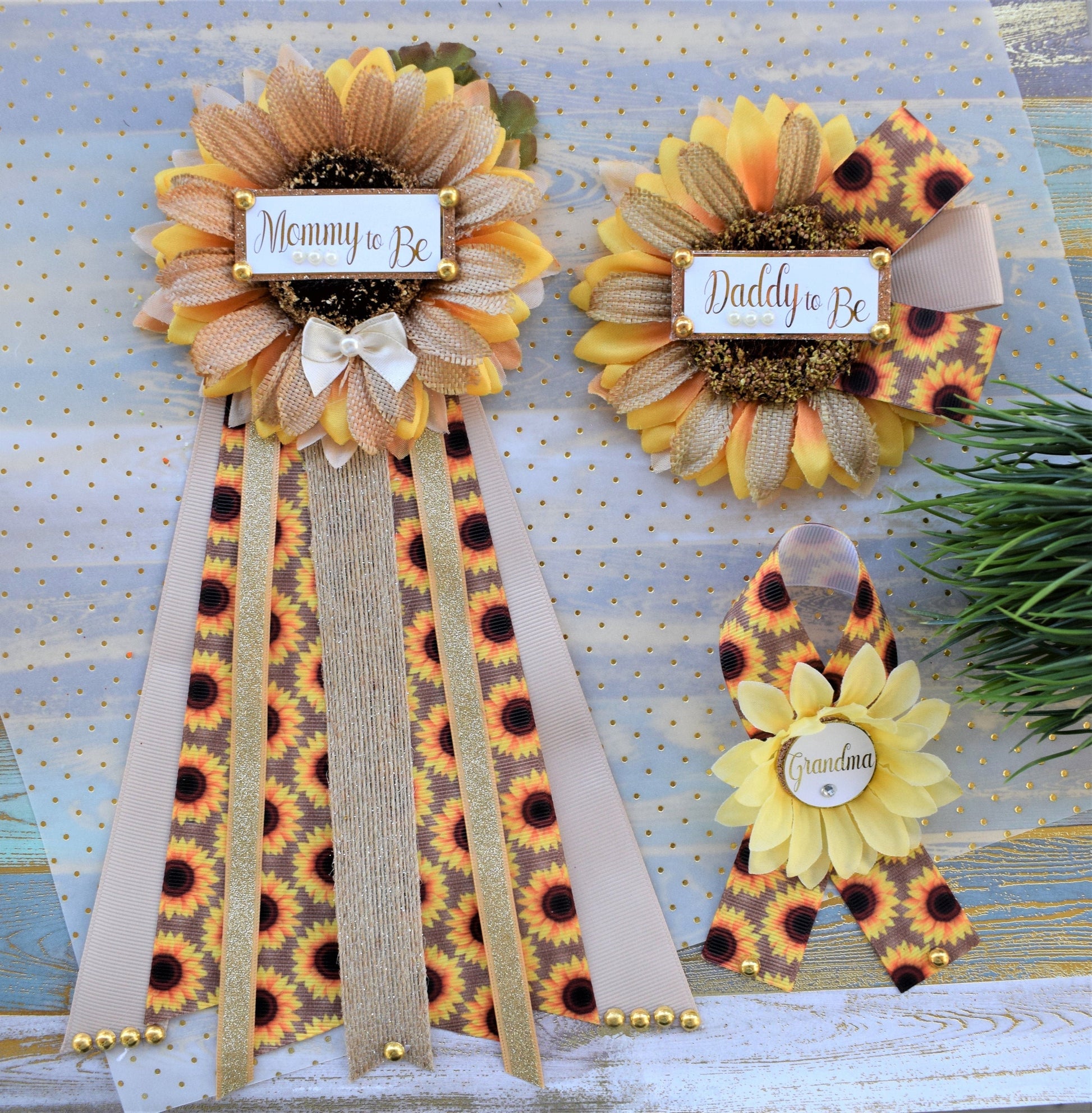 Rustic Sunflower Baby Shower, Fall Rustic Yellow Flower Sash, Daddy To Be Pin, Sunflower Rustic Baby Shower, Fall Gender Reveal Sash, Custom - Celebrations By Cris