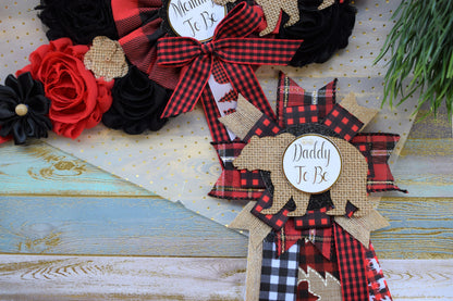 Buffalo Plaid Bear, Lumberjack Baby Shower, Buffalo Bear Plaid Shower, Burlap with Buffalo Maternity Sash, Burlap Red Black Sash, Custom - Celebrations By Cris