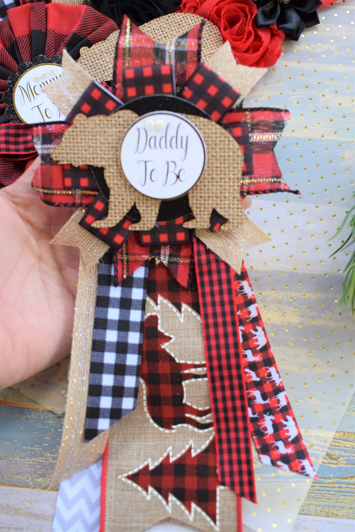 Buffalo Plaid Bear, Lumberjack Baby Shower, Buffalo Bear Plaid Shower, Burlap with Buffalo Maternity Sash, Burlap Red Black Sash, Custom - Celebrations By Cris