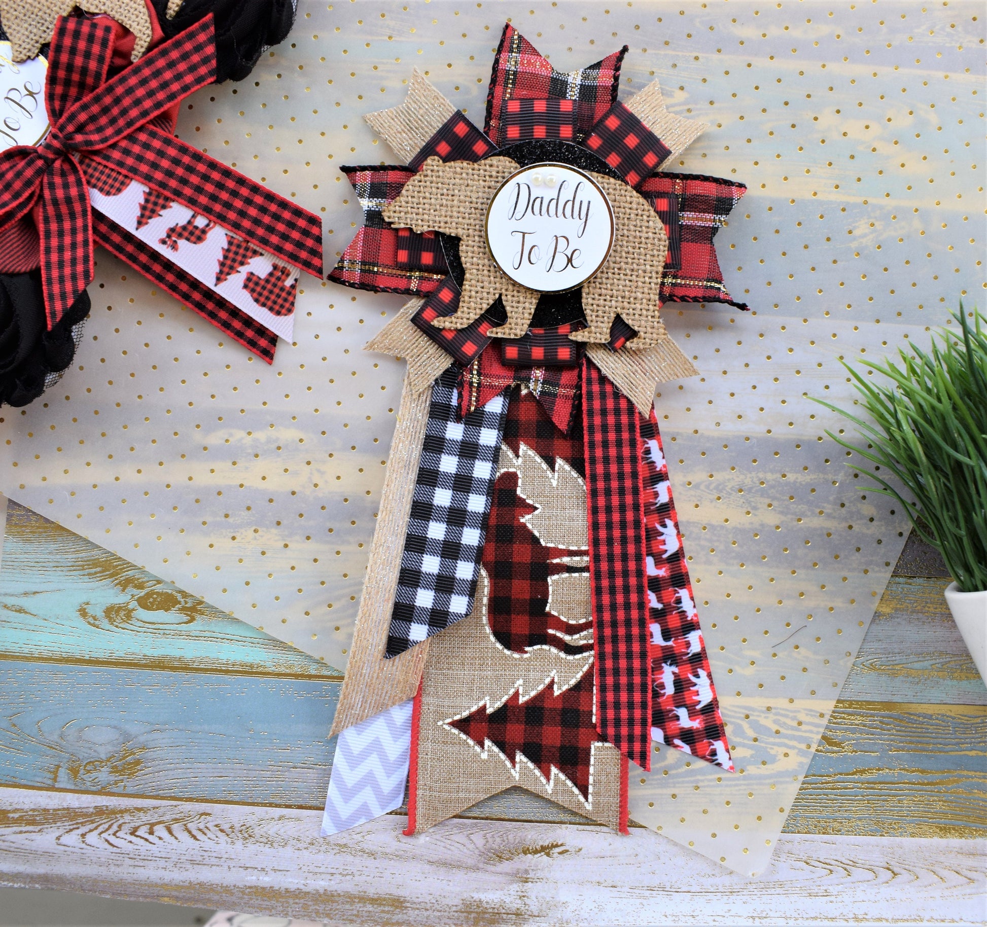 Buffalo Plaid Bear, Lumberjack Baby Shower, Buffalo Bear Plaid Shower, Burlap with Buffalo Maternity Sash, Burlap Red Black Sash, Custom - Celebrations By Cris