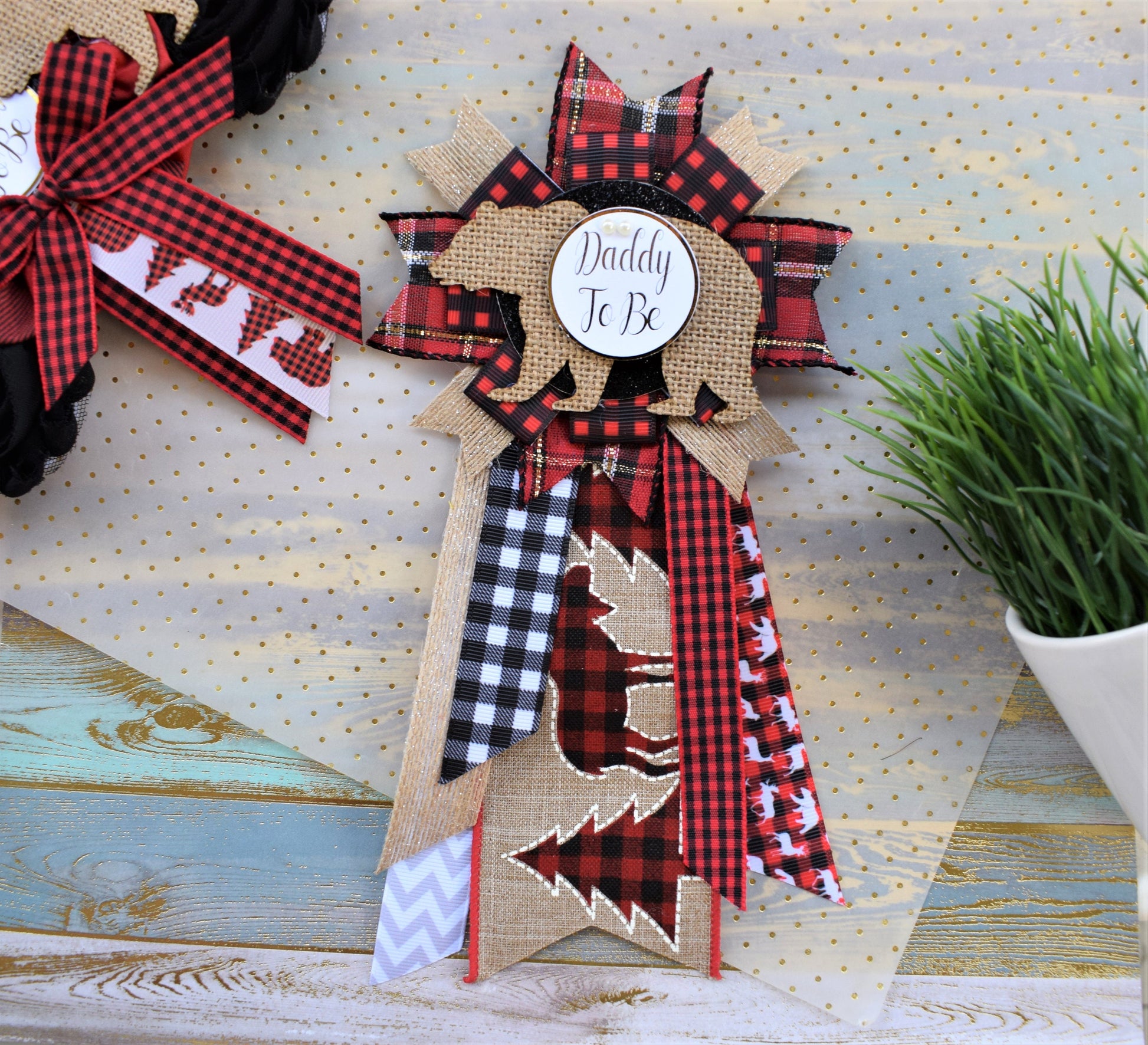 Buffalo Plaid Bear, Lumberjack Baby Shower, Buffalo Bear Plaid Shower, Burlap with Buffalo Maternity Sash, Burlap Red Black Sash, Custom - Celebrations By Cris