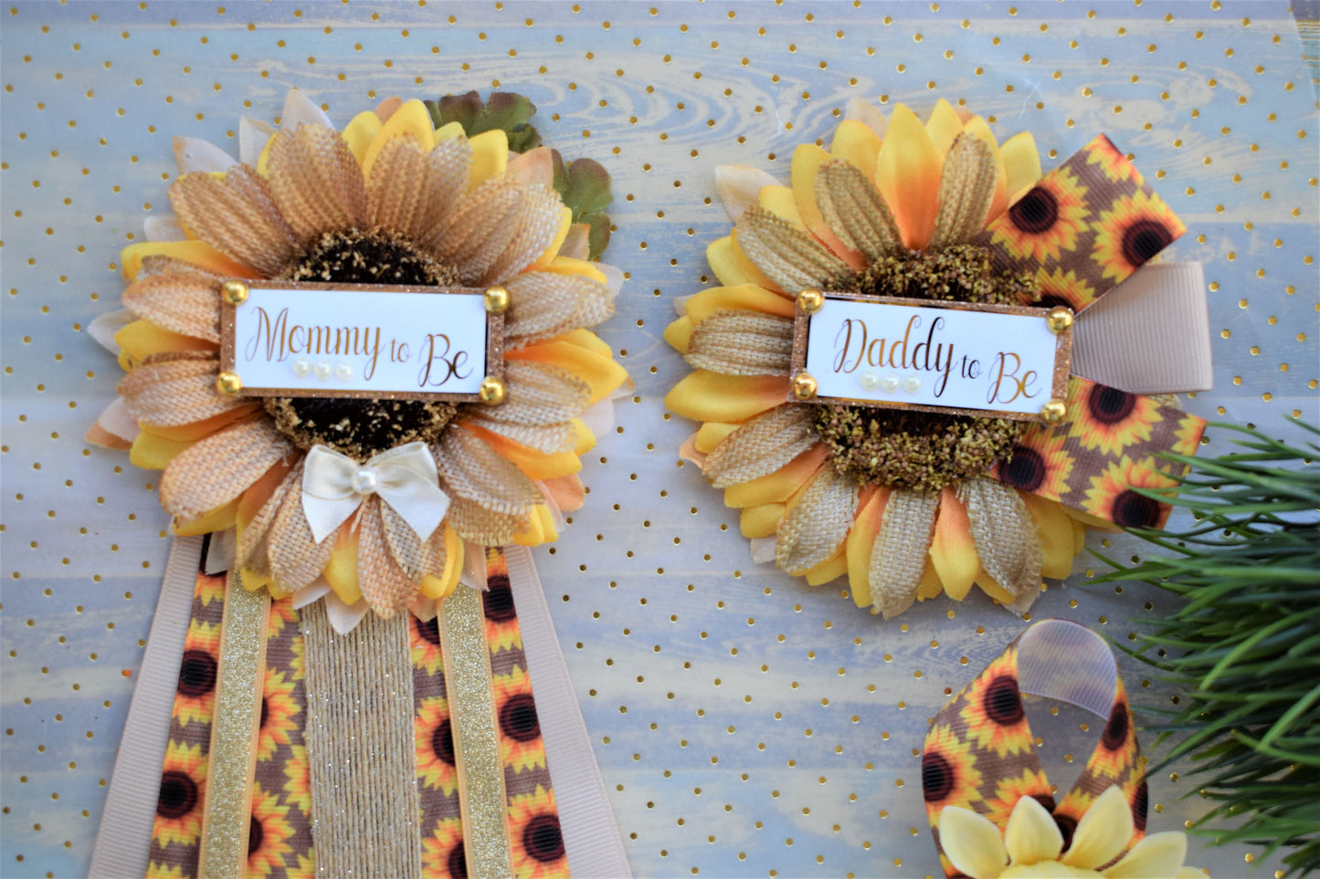 Rustic Sunflower Baby Shower, Fall Rustic Yellow Flower Sash, Daddy To Be Pin, Sunflower Rustic Baby Shower, Fall Gender Reveal Sash, Custom - Celebrations By Cris