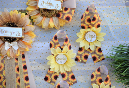 Rustic Sunflower Baby Shower, Fall Rustic Yellow Flower Sash, Daddy To Be Pin, Sunflower Rustic Baby Shower, Fall Gender Reveal Sash, Custom - Celebrations By Cris