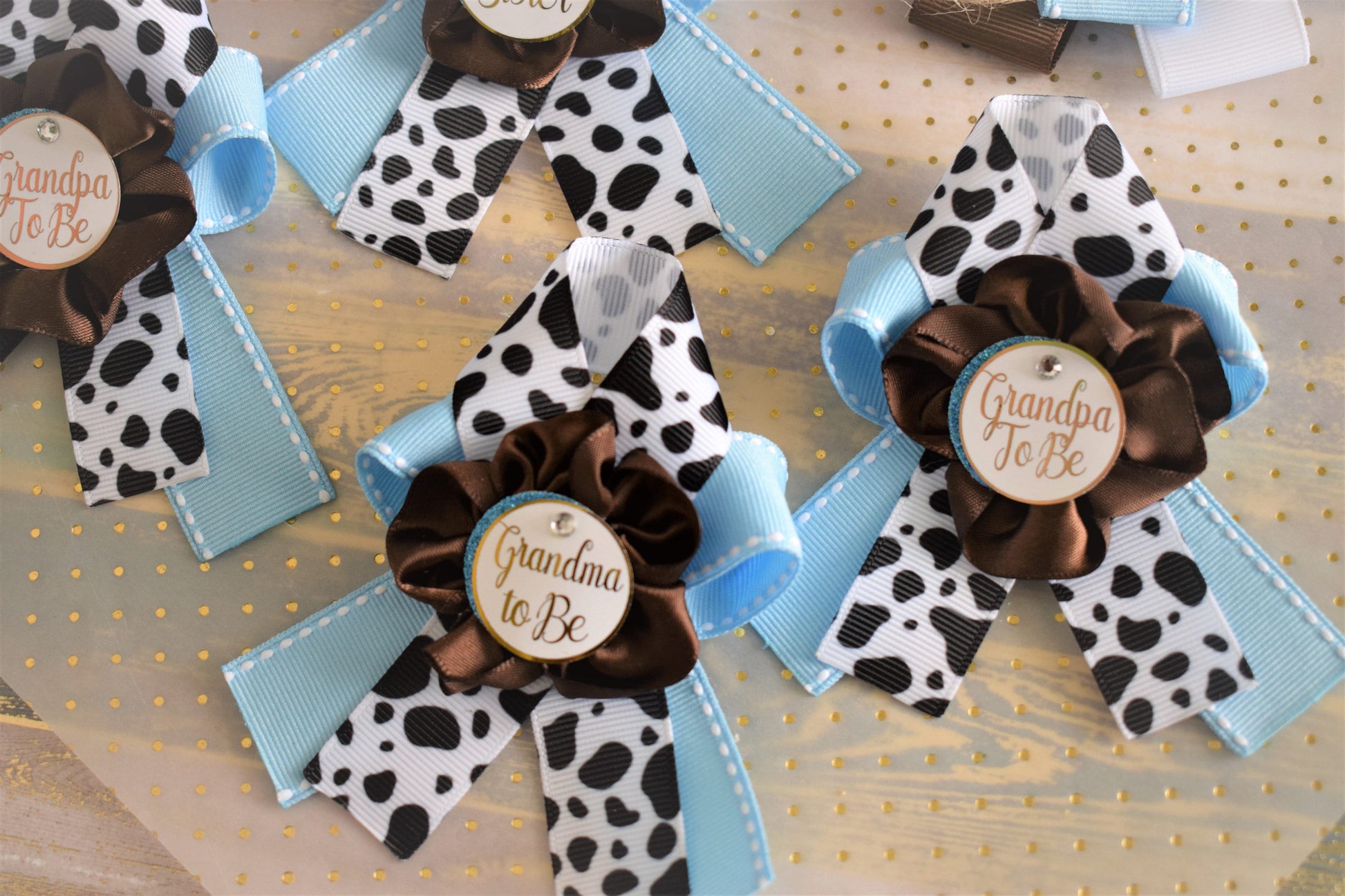 Blue Cowboy Baby Shower, Blue Cowboy Maternity Sash, Boy Cowboy Mommy and Daddy To Be Pin, Blue Brown Flower Sash, Blue Boot Hat Corsage Pin - Celebrations By Cris