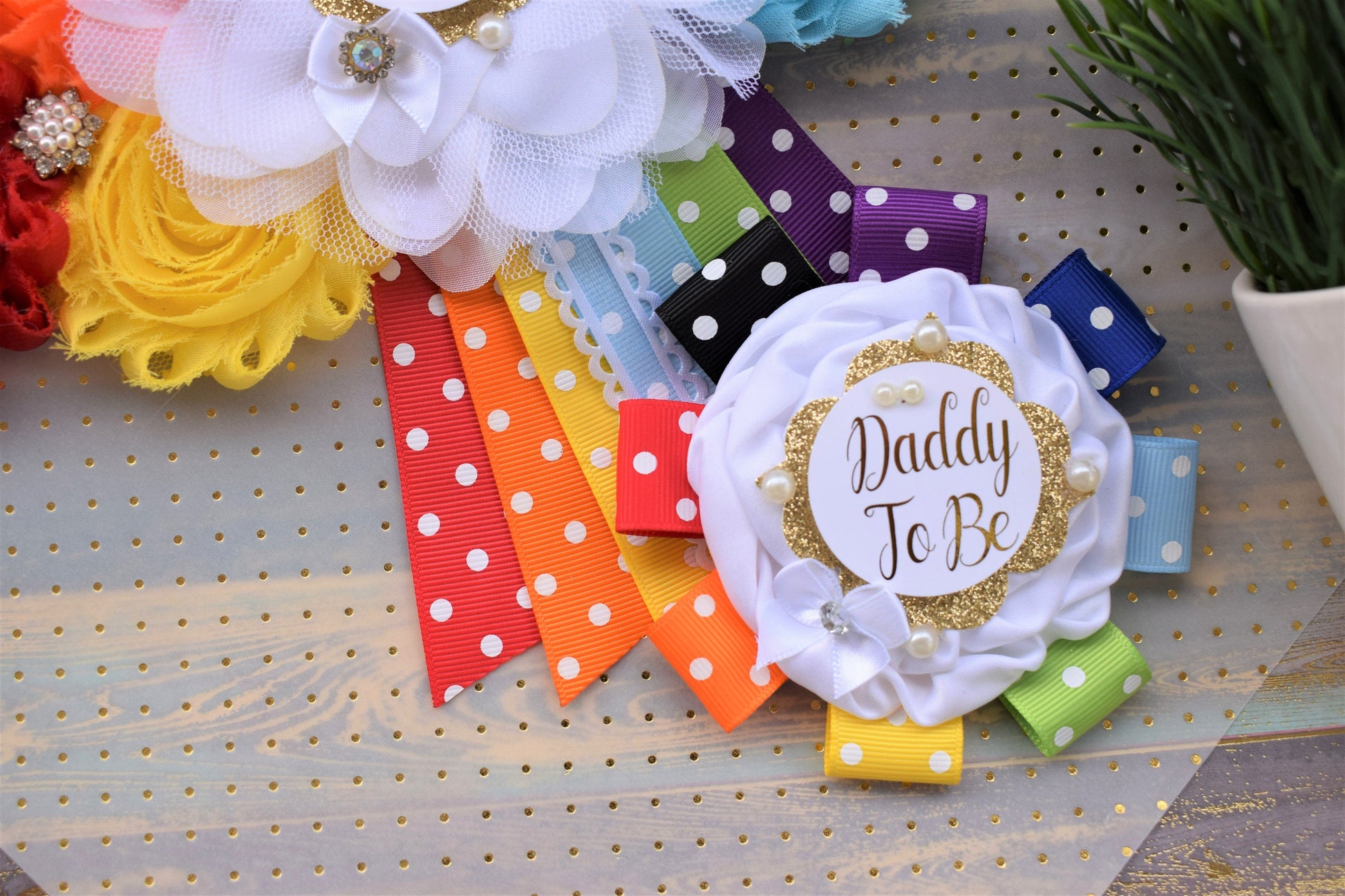 Rainbow Maternity Sash, Blue Yellow Purple Flower Sash, Multicolored Flower Belt, Rainbow Baby Shower, Rainbow Daddy to Be and Mommy to Be - Celebrations By Cris