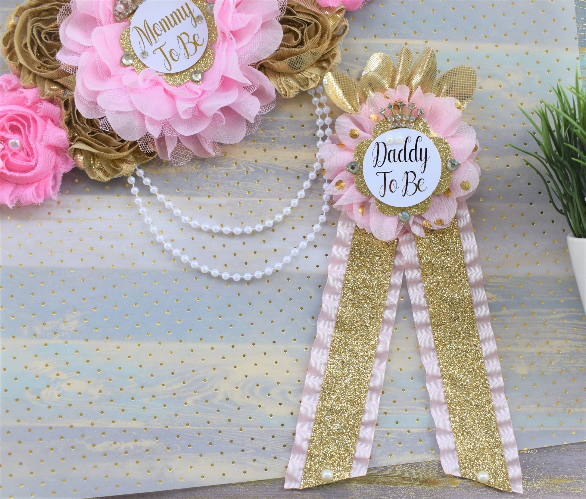 Pink Gold Princess Flower Sash, Pink Gold Maternity Sash, Pink Gold Pregnant Sash, Mommy and Daddy To Be, Pink Princess Baby Shower, Custom - Celebrations By Cris