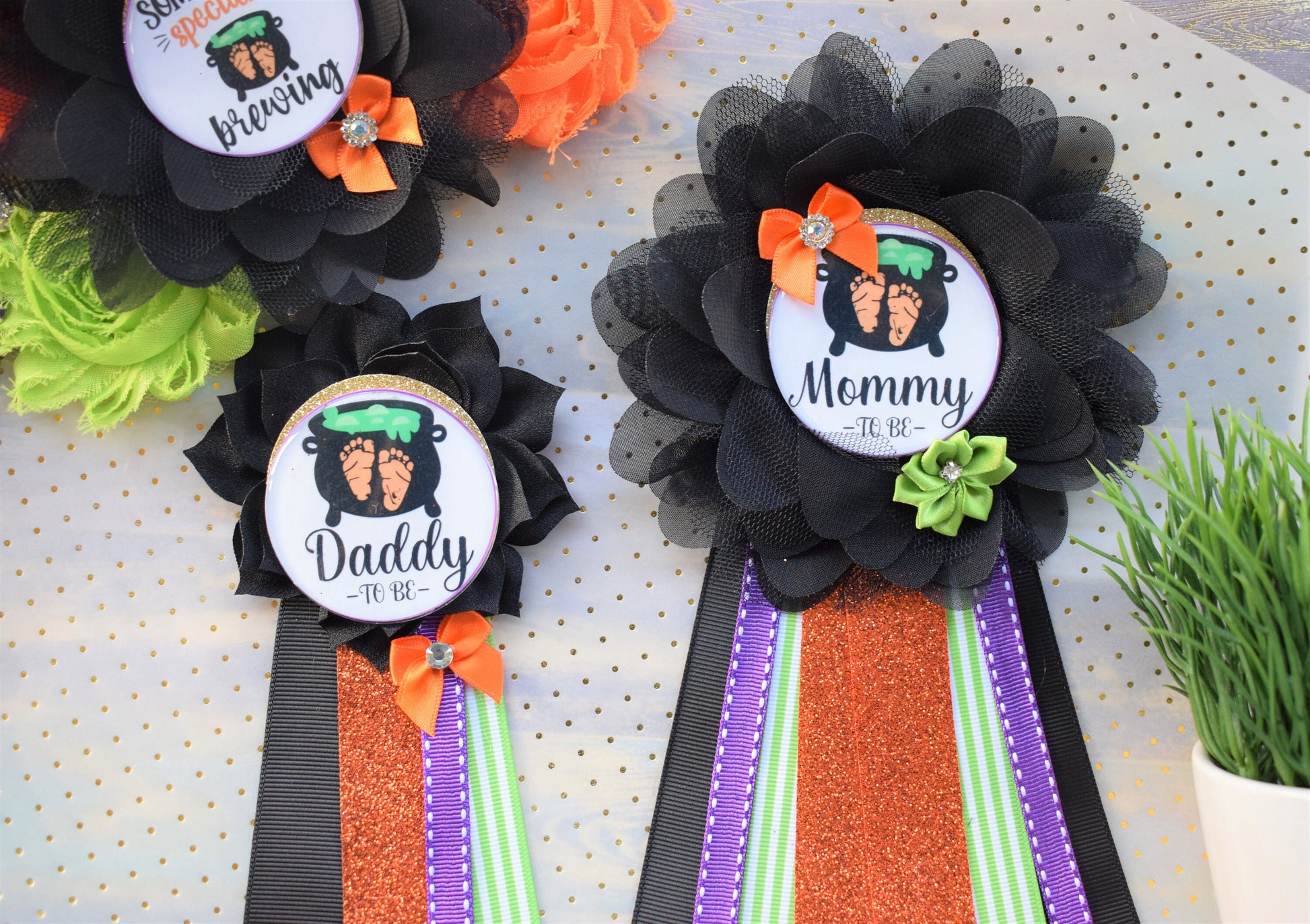 A Baby is Brewing Baby Shower, Halloween Baby Shower, A Baby is Brewing Mommy To Be, Green Orange Purple Black, A Baby is Brewing, Custom - Celebrations By Cris