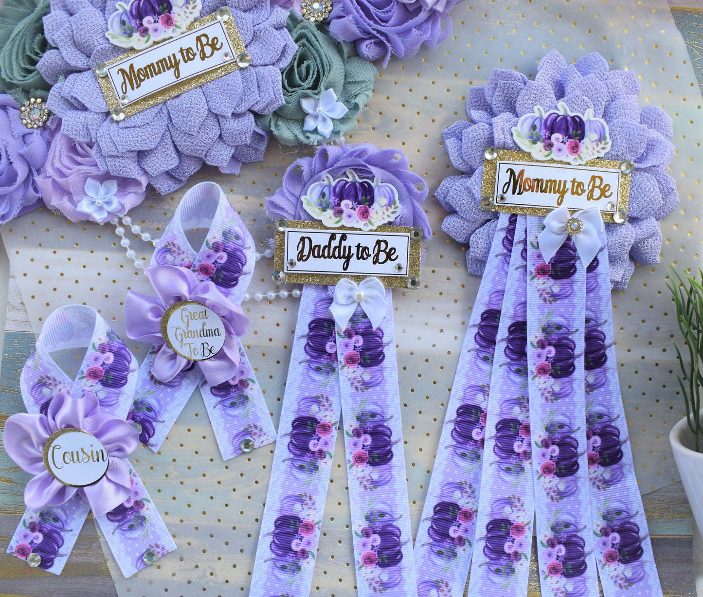 Lavender Pumpkin Baby Shower, Purple Lilac Maternity Sash, Vintage Lavender Flower Belly Sash, Pumpkin Flower Sash, Fall Belly Sash, Custom - Celebrations By Cris