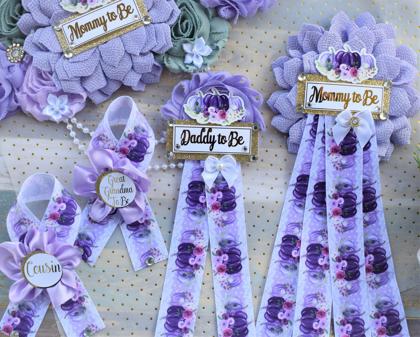 Lavender Pumpkin Baby Shower, Purple Lilac Maternity Sash, Vintage Lavender Flower Belly Sash, Pumpkin Flower Sash, Fall Belly Sash, Custom - Celebrations By Cris