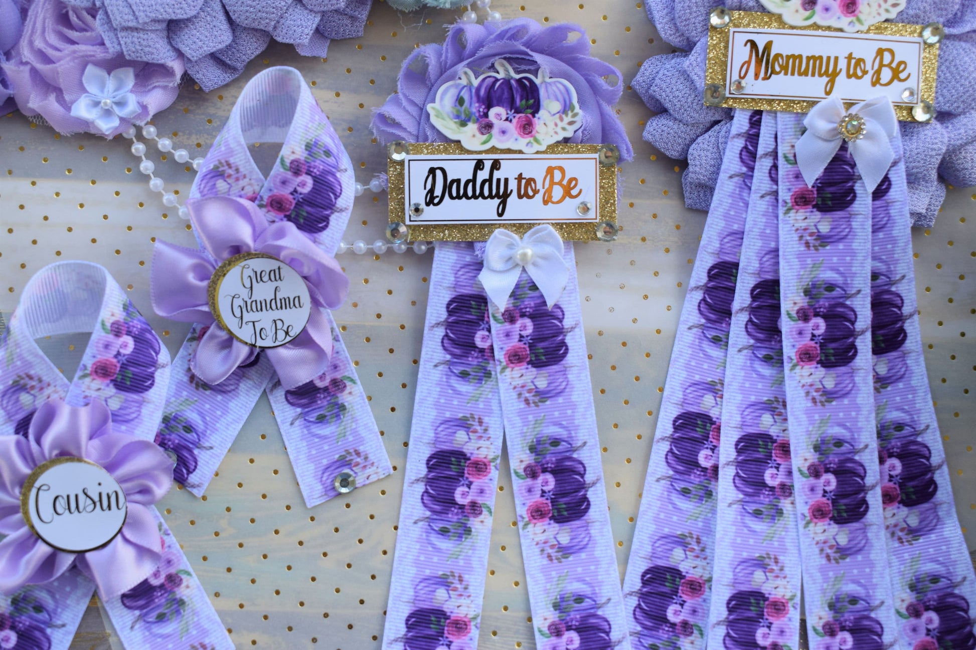 Lavender Pumpkin Baby Shower, Purple Lilac Maternity Sash, Vintage Lavender Flower Belly Sash, Pumpkin Flower Sash, Fall Belly Sash, Custom - Celebrations By Cris