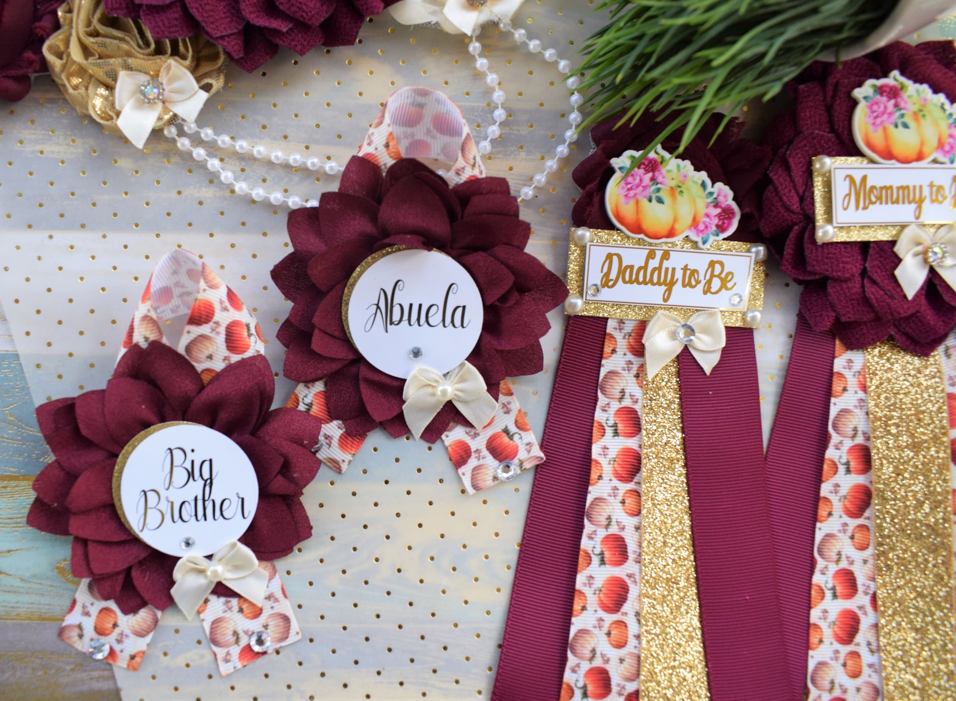 Burgundy Pumpkin Baby Shower, Ivory Burgundy Cream Maternity Sash, Gold Cream Flower Belly Sash, Pumpkin Fall Flower Belly Sash, Custom - Celebrations By Cris