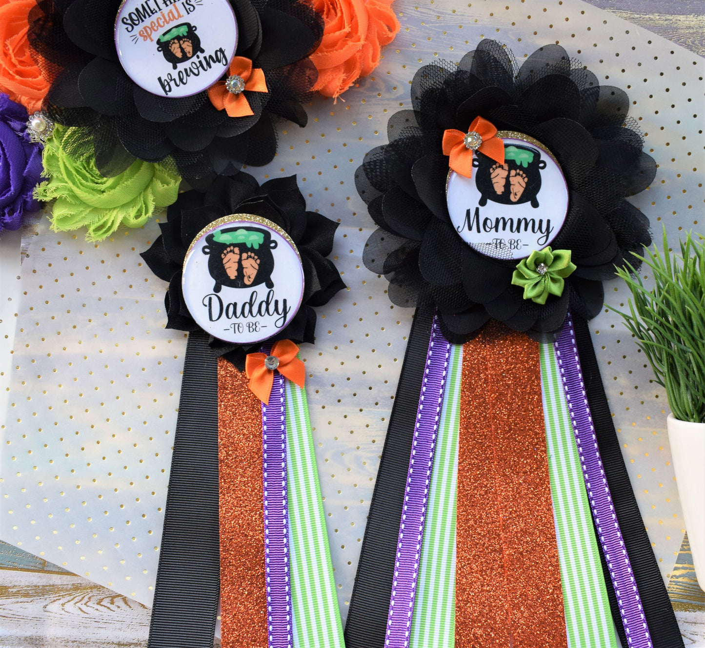 A Baby is Brewing Baby Shower, Halloween Baby Shower, A Baby is Brewing Mommy To Be, Green Orange Purple Black, A Baby is Brewing, Custom - Celebrations By Cris