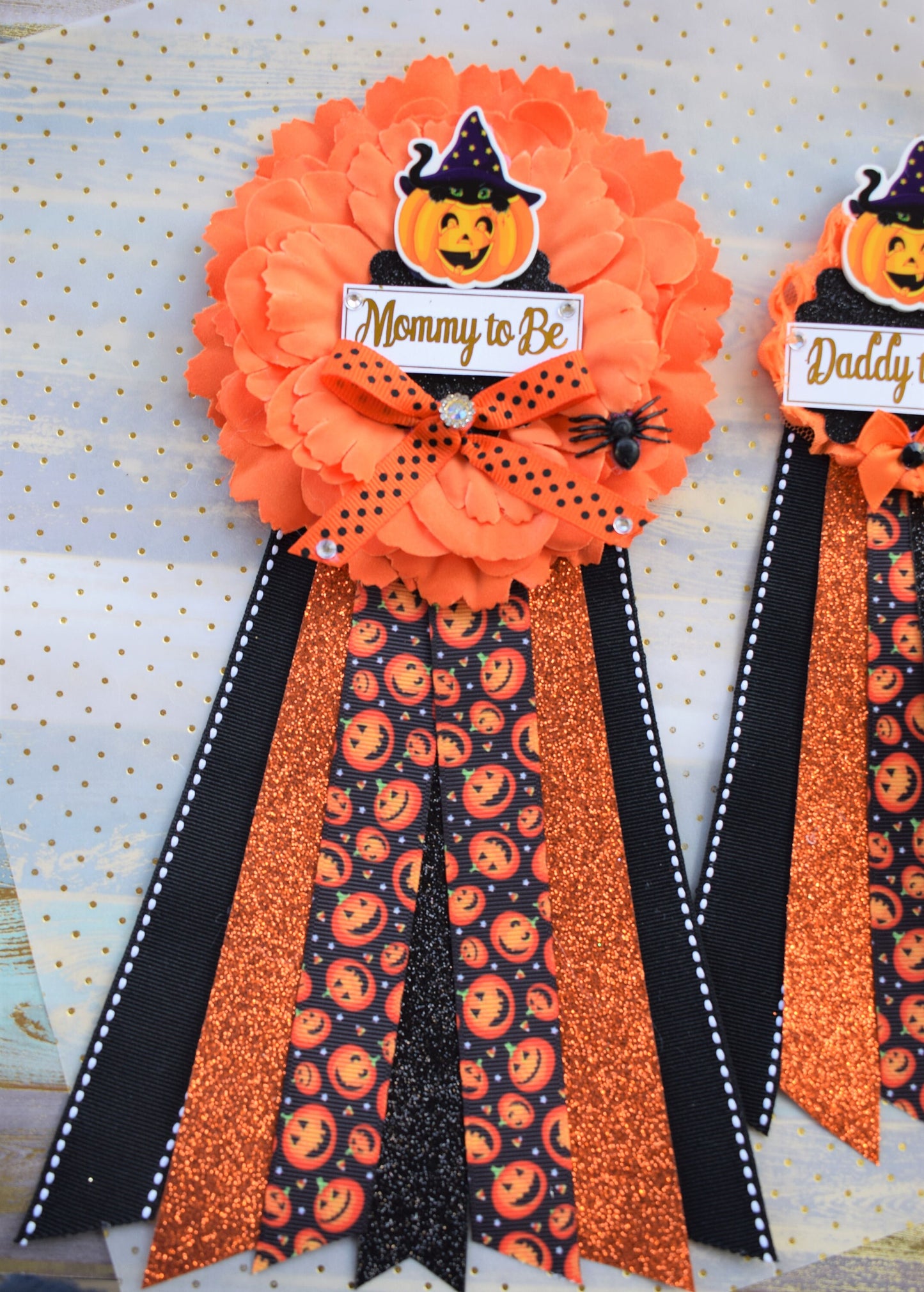 Pumpkin Baby Shower, Halloween Baby Shower, Pumpkin Orange Black Mommy To Be Pin, Halloween Corsage Pin, Pumpkin Daddy To Be Pins, Halloween