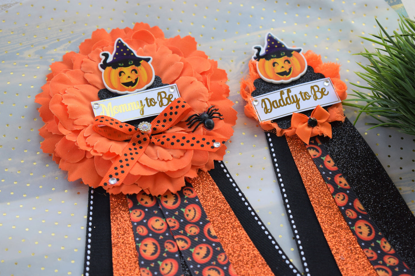 Pumpkin Baby Shower, Halloween Baby Shower, Pumpkin Orange Black Mommy To Be Pin, Halloween Corsage Pin, Pumpkin Daddy To Be Pins, Halloween