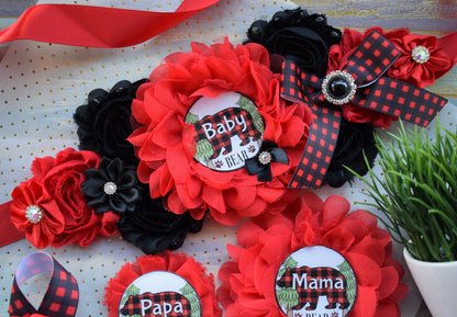 Buffalo Plaid Bear, Lumberjack Baby Shower, Buffalo Bear Plaid Shower, Burlap with Buffalo Maternity Sash, Burlap Red Black Sash, Custom