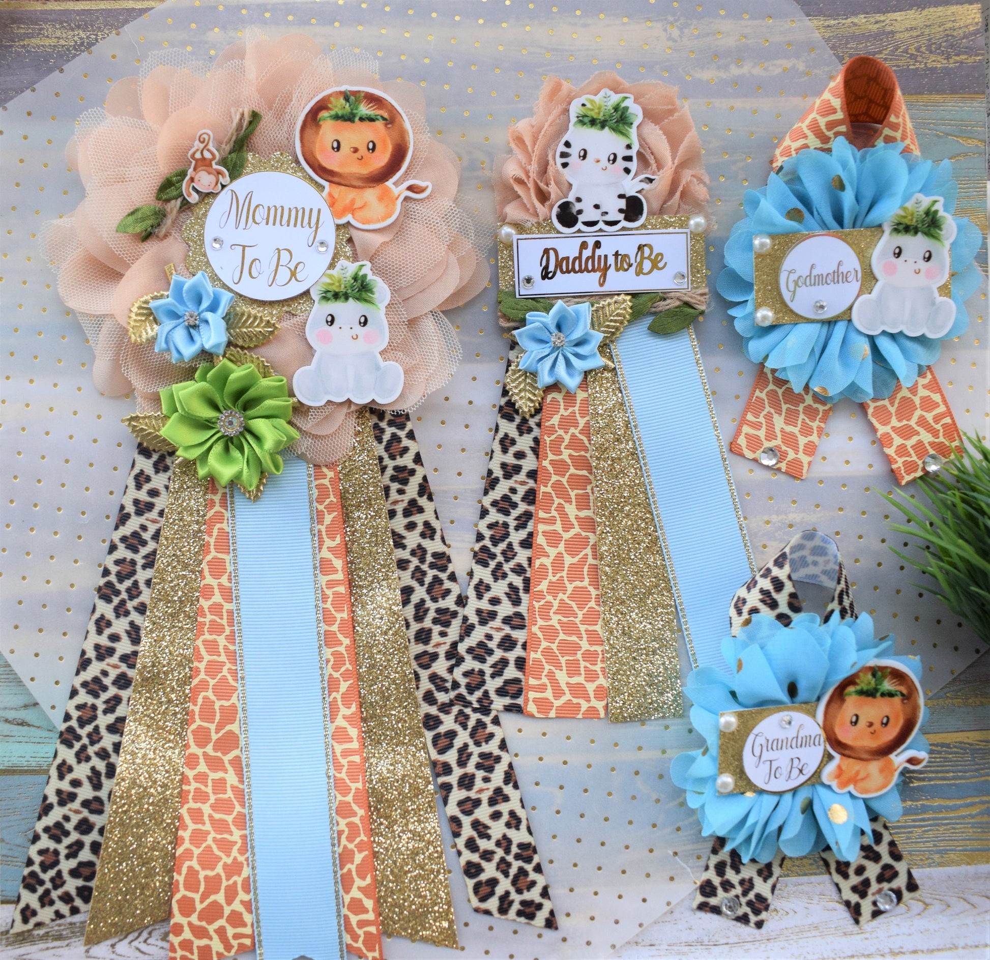 Boy Safari Jungle Maternity Sash, Blue Safari Maternity Sash, Animal Flower Sash, Jungle Safari Baby Shower, Safari Flower Sash, Custom Sash - Celebrations By Cris