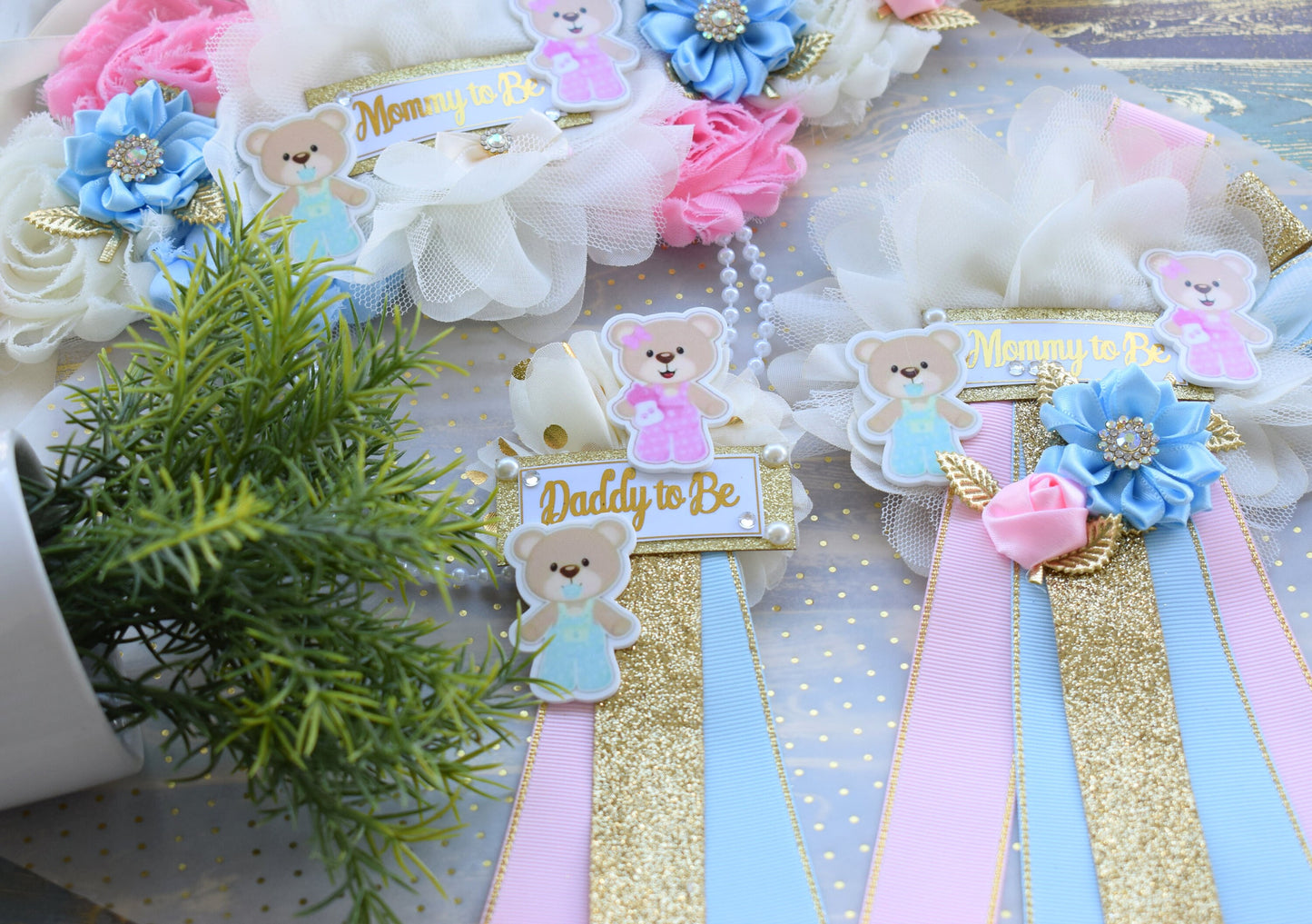 Bear Gender Reveal Baby Shower, Teddy Bear Pink Blue Maternity Sash, Reveal Flower Sash, Gender Reveal Belly Sash, Gender Reveal Baby Shower - Celebrations By Cris