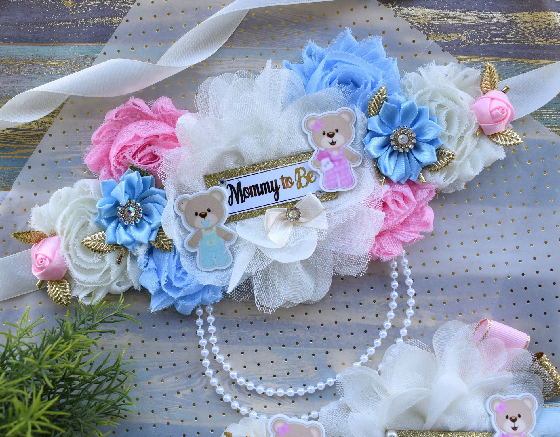 Bear Gender Reveal Baby Shower, Teddy Bear Pink Blue Maternity Sash, Reveal Flower Sash, Gender Reveal Belly Sash, Gender Reveal Baby Shower - Celebrations By Cris