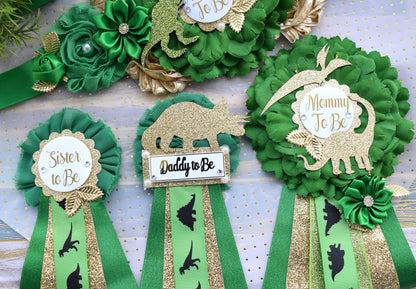 Gold Dinosaur Baby Shower, Green Gold Flower Sash, Gold Dinosaur Animals, Greenery Gold Maternity Sash, Green Gold Dinosaur Baby Shower - Celebrations By Cris