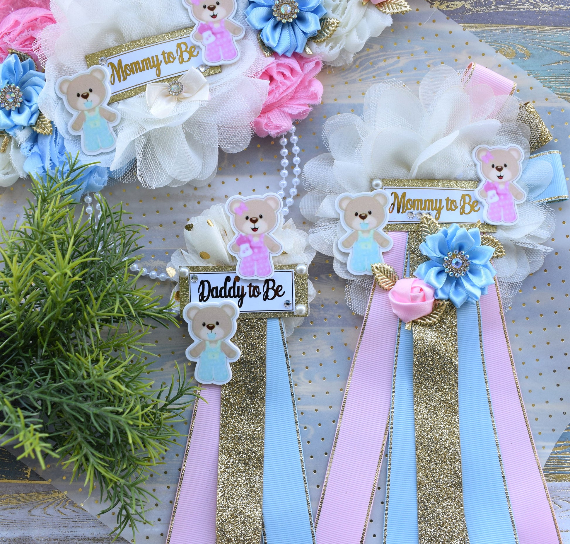 Bear Gender Reveal Baby Shower, Teddy Bear Pink Blue Maternity Sash, Reveal Flower Sash, Gender Reveal Belly Sash, Gender Reveal Baby Shower - Celebrations By Cris