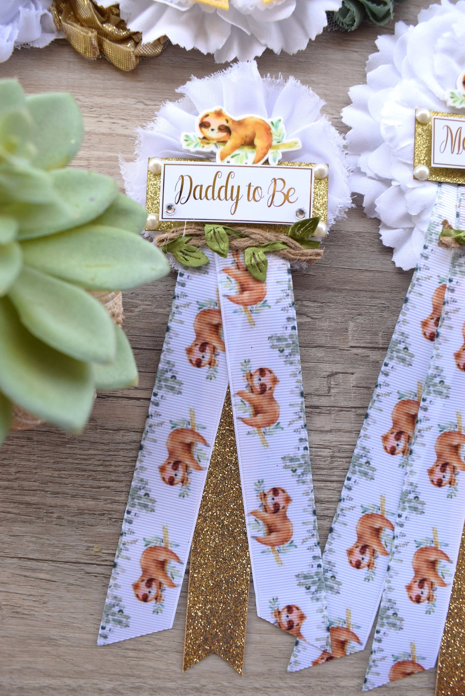 Sloth Baby Shower, Sloth Mommy to Be Pin, Sloth Baby Shower Pin, Sloth Greenery Maternity Sash, Baby Shower, Green White Gold - S0004 - Celebrations By Cris