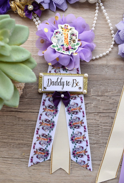 Girl Purple Safari Jungle Maternity Sash, Purple Lavender Gold Green Safari Maternity Sash, Purple Floral Animal Flower Baby Shower - Celebrations By Cris