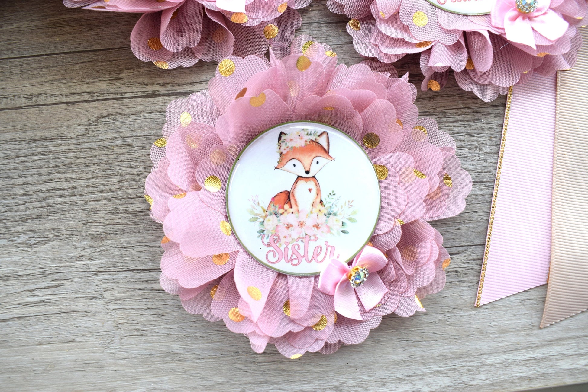 Girl Woodland Baby Shower, Pink Woodland Maternity Sash, Woodland Mommy To Be Pin, Girl Fox Daddy To Be Pin, Woodland Baby Shower Gift - Celebrations By Cris