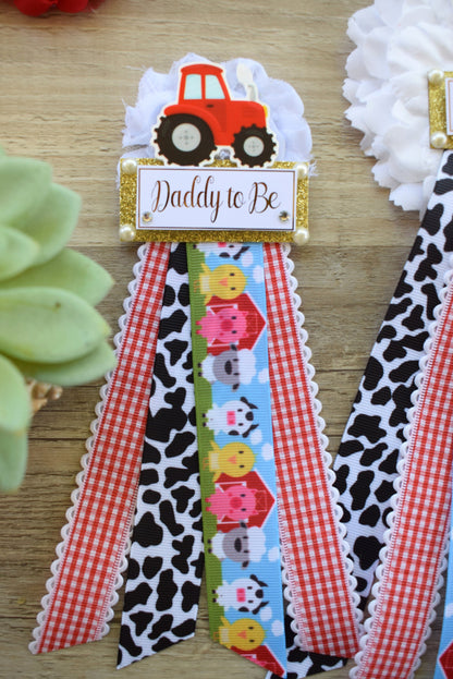 Farm Animal Baby Shower, Barn Animal Baby Shower, Cow Sheep Horse Mommy To Be Ribbon Pin, Farm Daddy To Be Ribbon Pin, Baby Shower Gift - Celebrations By Cris