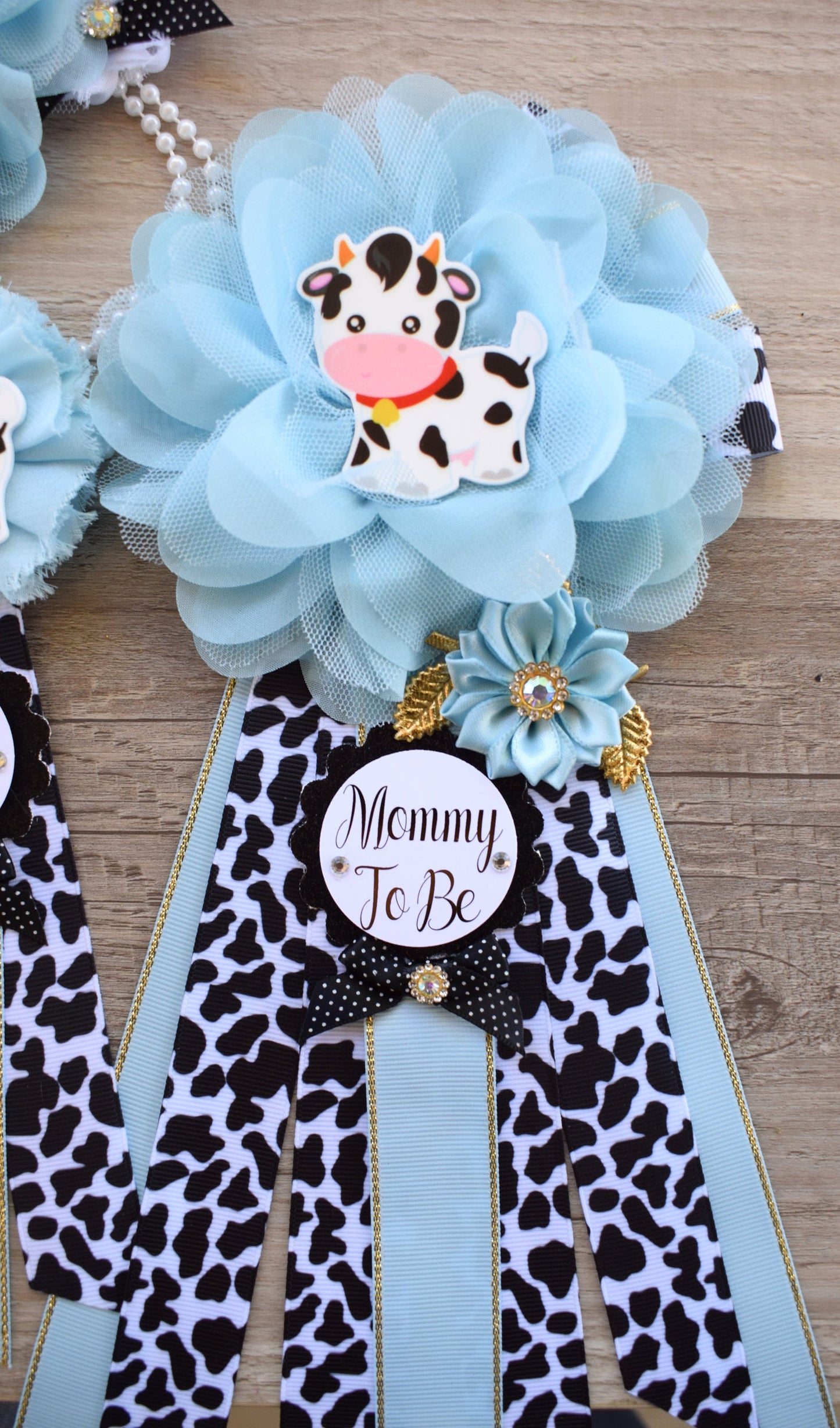 Blue Cow Baby Shower, Boy Cow Maternity Sash, Farm Boy Cow Mommy To Be Ribbon, Daddy To Be Ribbon, Baby Shower Gift, Custom - Celebrations By Cris