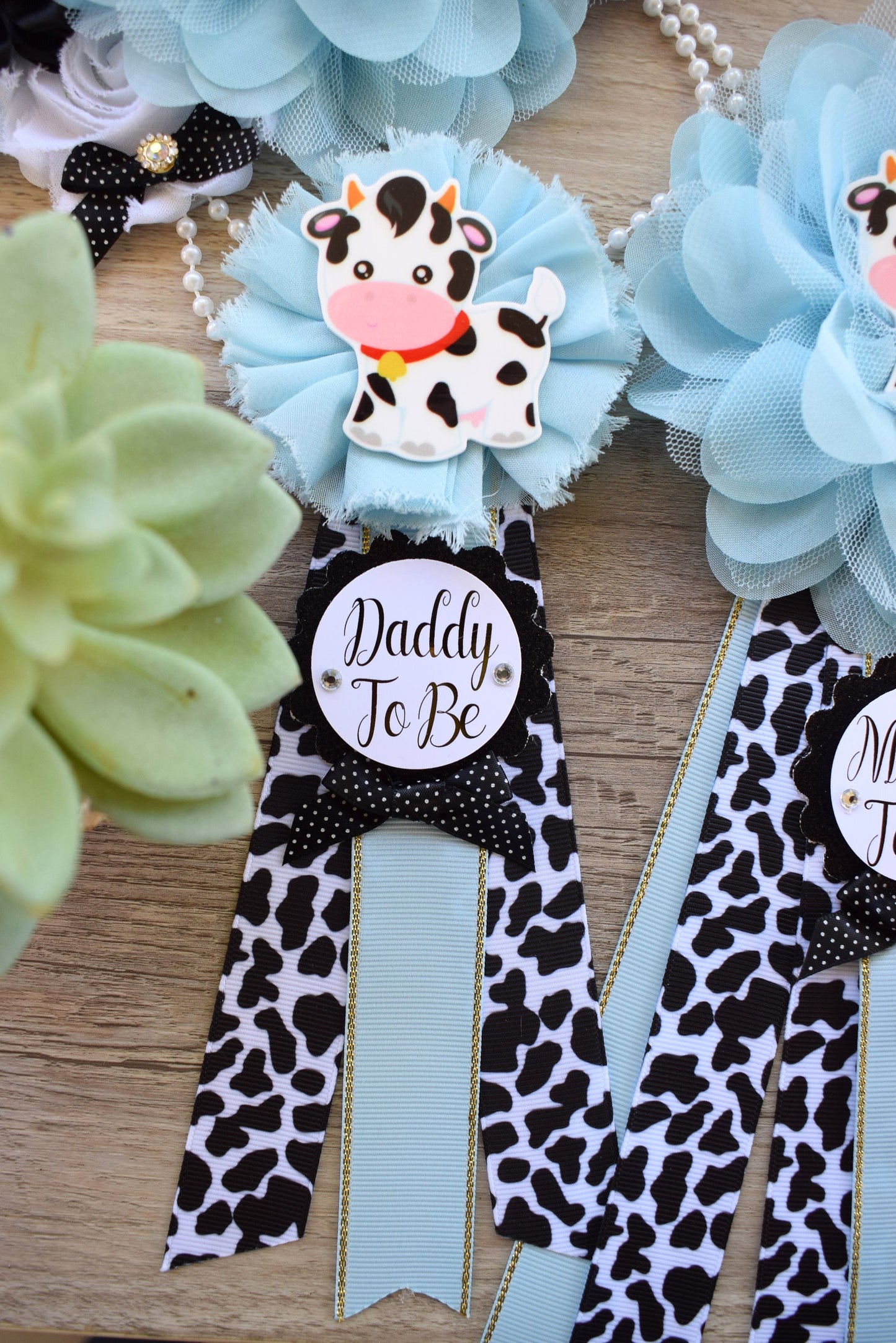 Blue Cow Baby Shower, Boy Cow Maternity Sash, Farm Boy Cow Mommy To Be Ribbon, Daddy To Be Ribbon, Baby Shower Gift, Custom - Celebrations By Cris