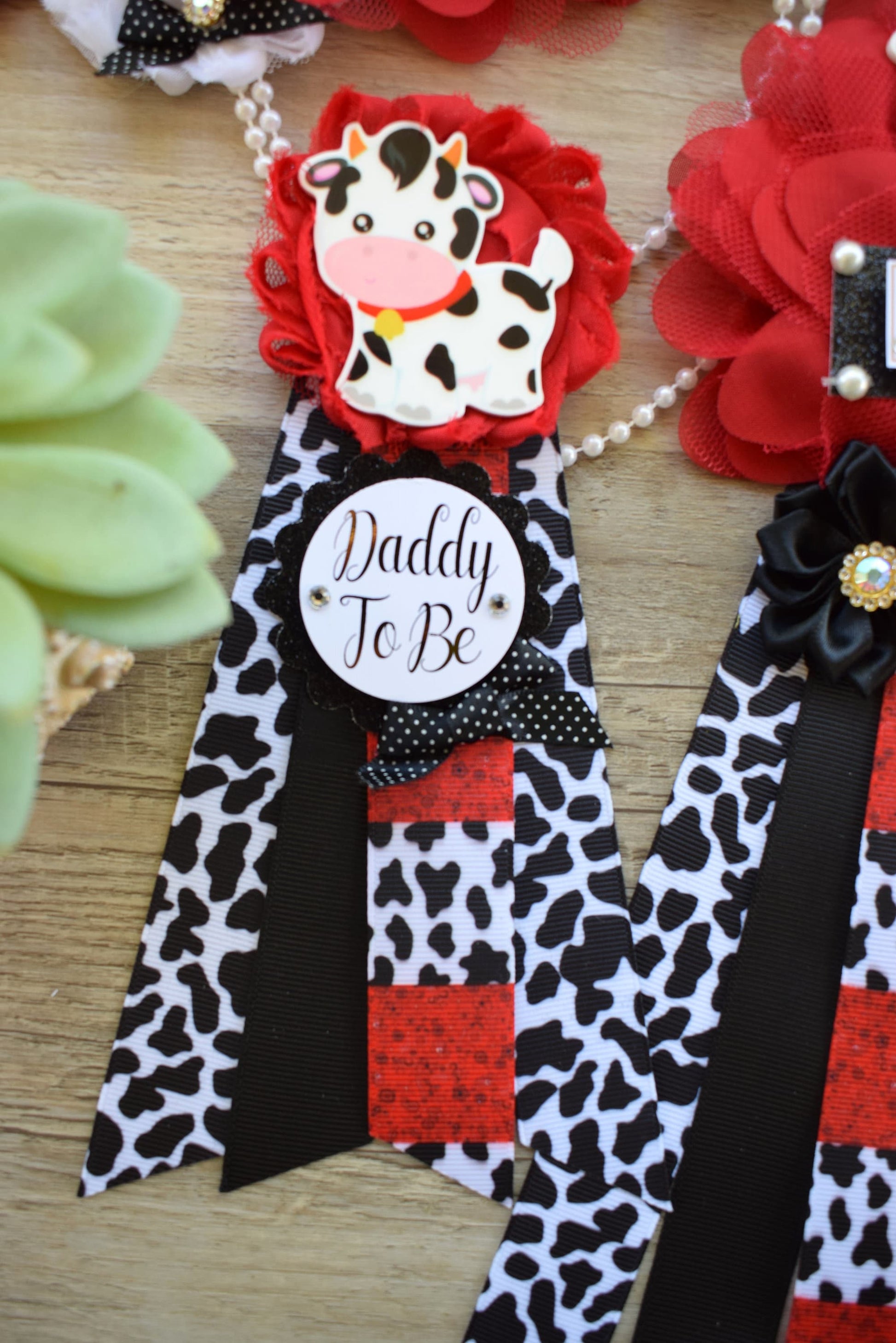 Red Cow Baby Shower, Cow Maternity Sash, Farm Cow Mommy To Be Ribbon, Daddy To Be Ribbon Pin, Red Black White, Baby Shower Gift - Celebrations By Cris