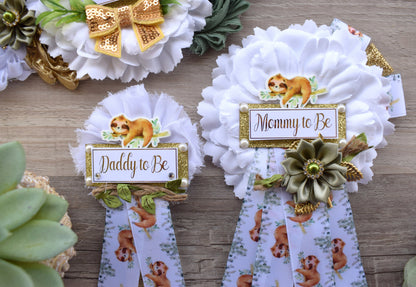 Sloth Baby Shower, Sloth Mommy to Be Pin, Sloth Baby Shower Pin, Sloth Greenery Maternity Sash, Baby Shower, Green White Gold - S0004 - Celebrations By Cris