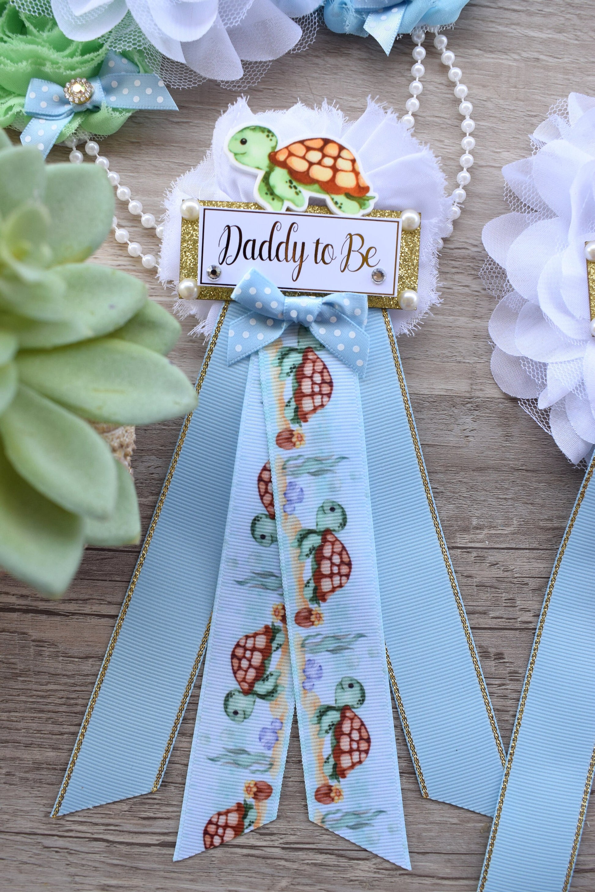 Sea Turtle Baby Shower, Turtle Aqua Blue Flower Sash, Under The Sea Corsage Pin, Turtle Mommy To Be, Turtle Daddy To Be, Turtle Shower - Celebrations By Cris